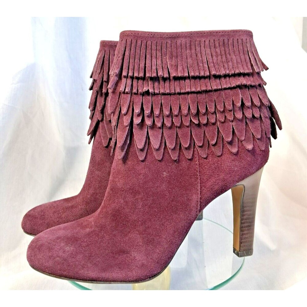 Plum Purple Suede Fringe Boots  Ankle Booties Women 8.5 Isola
